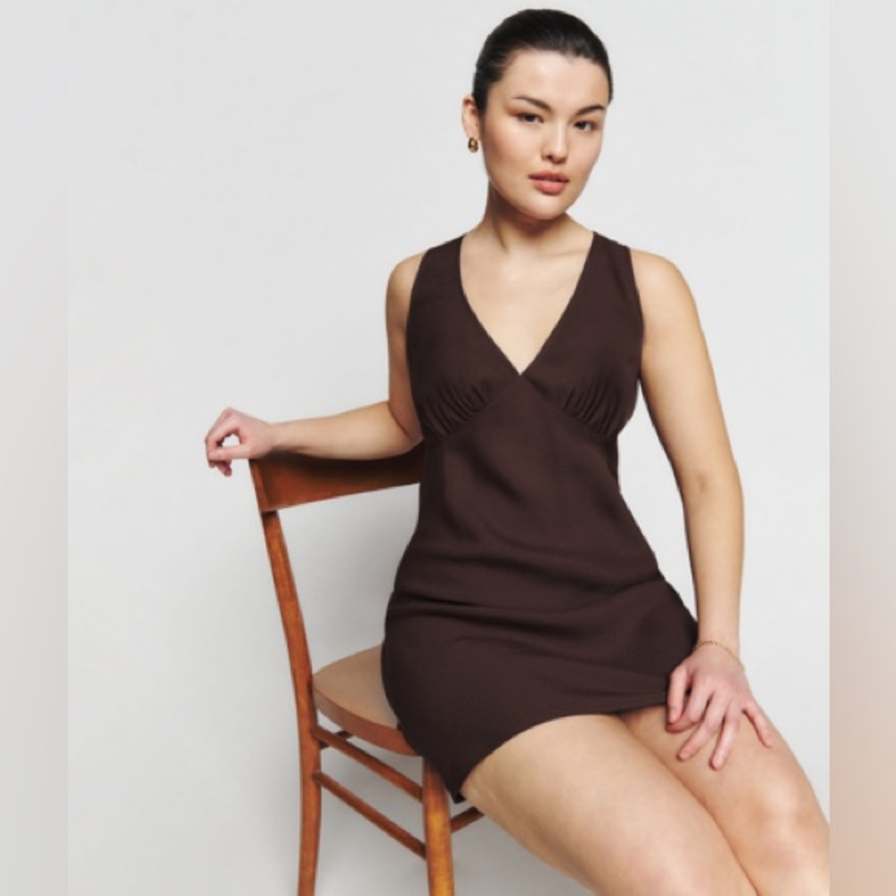 Reformation Calix Dress in Cafe | brown mini dress